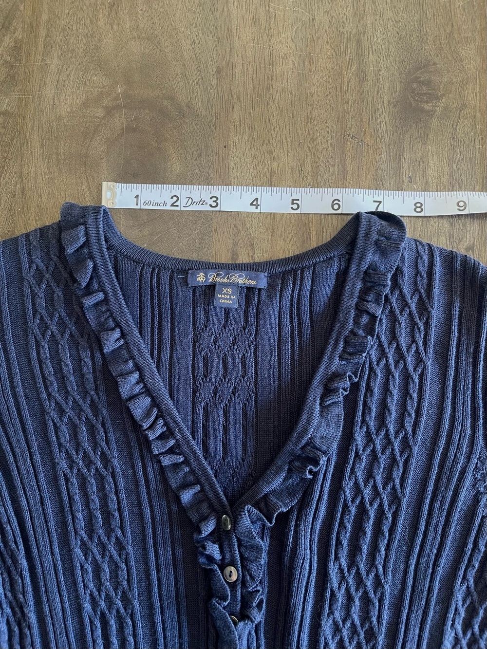 Brooks Brothers Navy Ruffle V‑Neck Knit Top - Picture 7 of 10